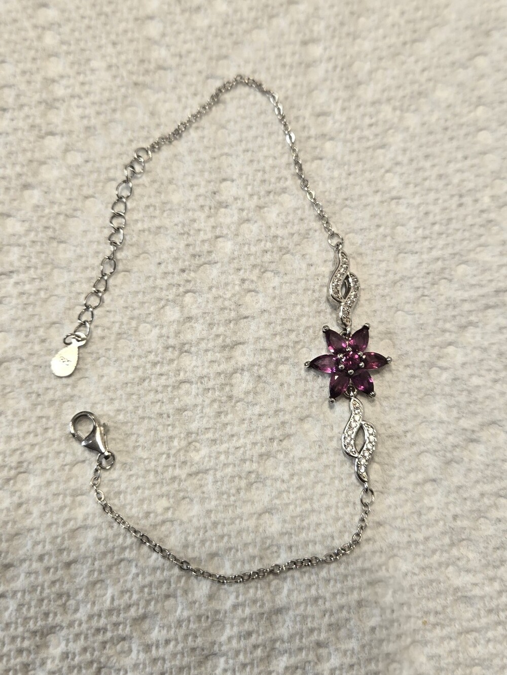 Sterling Silver Rhodolite Adjustable Bracelet